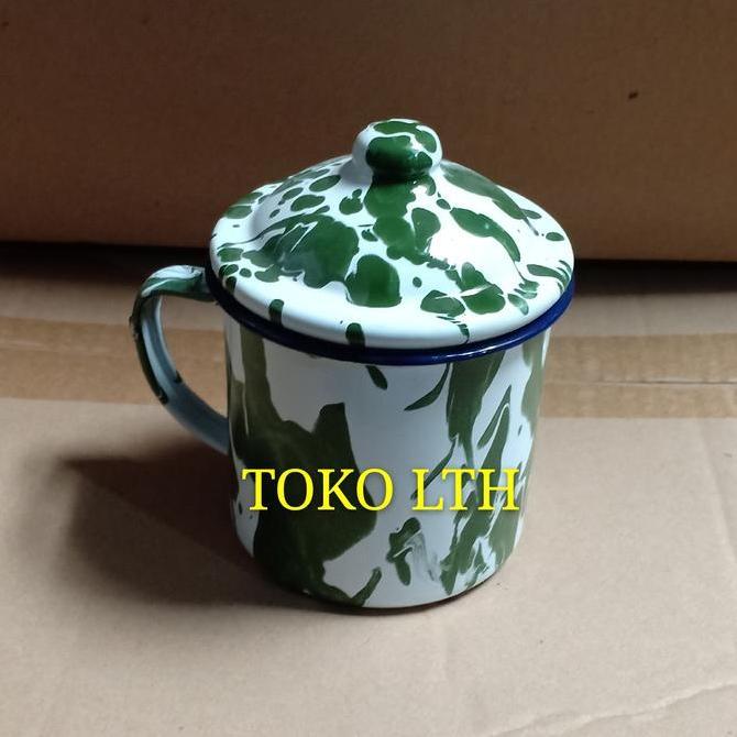 Mug 9 Cm Lurik Blirik Blurik Cangkir Tutup Enamel Gelas Kaleng Jadul