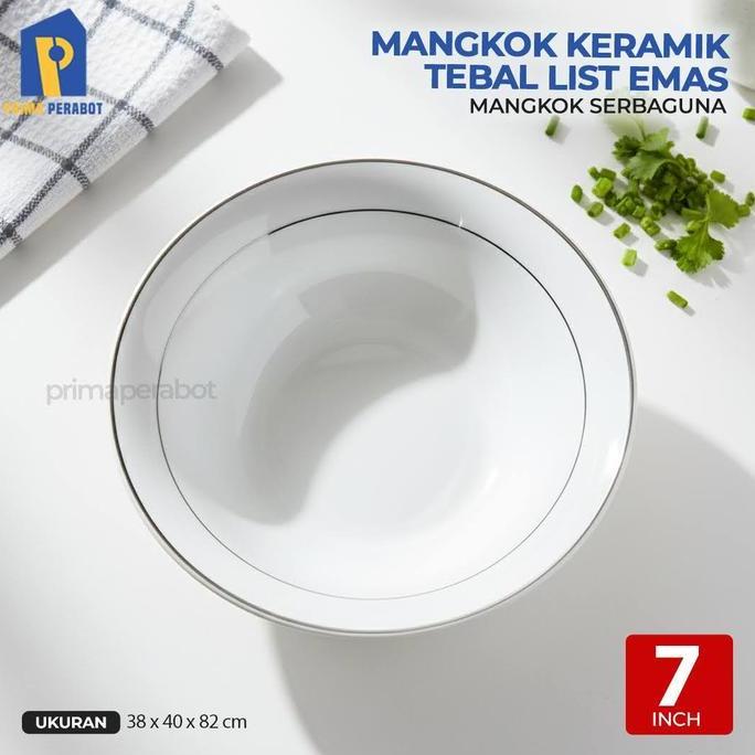Mangkok Bulat Putih List Emas Mangkok Soup Uk 7 Inch Keramik