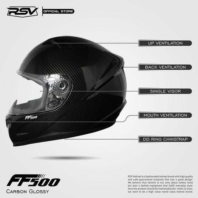 HELM RSV FF500 CARBON GLOSSY PAKET GANTENG - Full Face Motorcycle