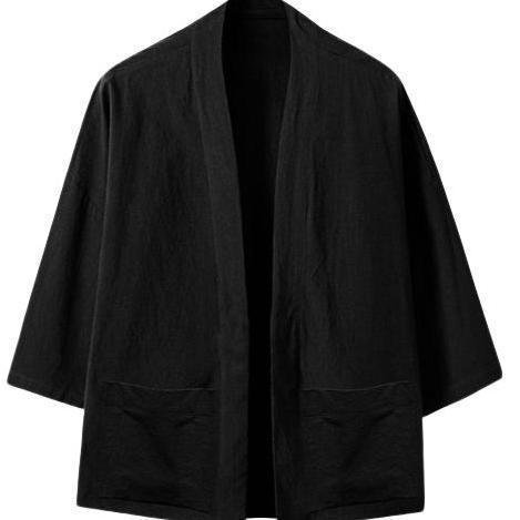 Kimono jepang pria wanita outer hitam polos cardigan M L XL XXL 2L 2XL TD