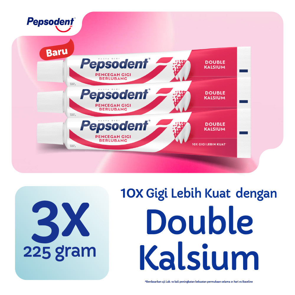 Pepsodent PASTA GIGI Pencegah Gigi Berlubang Anti-cavity Toothpaste dengan Double Kalsium 225G x3