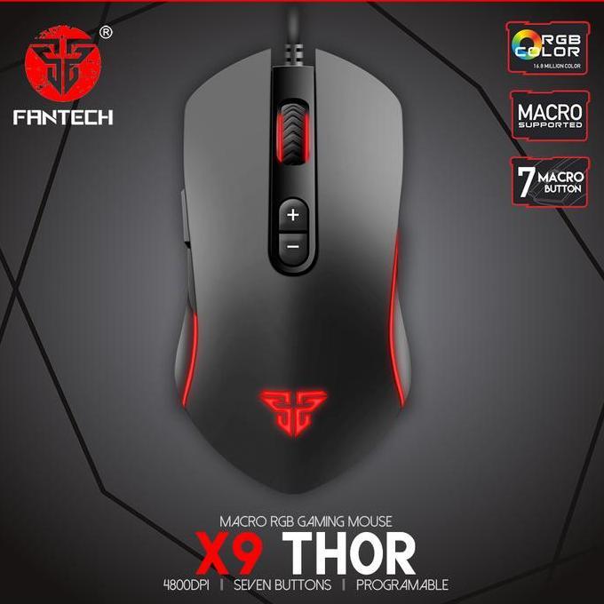 Fantech Gaming Mouse Macro X9 THOR Original RGB 7D Programmable 4800 Dpi PB & KANATA VX9 600 DPI 7 L