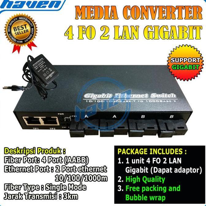 NEW SWITCH FIBER OPTIK ETHERNET FIBER SWITCH GIGABIT 4 FO 2 LAN