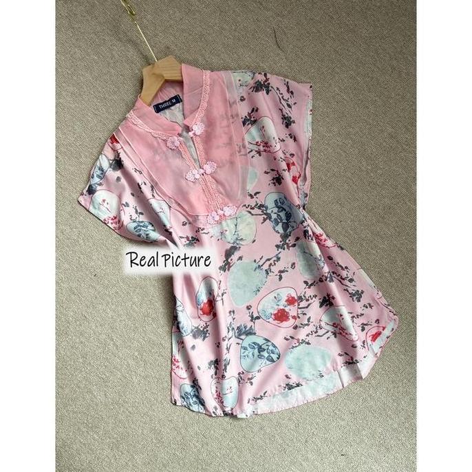 Termurah / Hot Sale Jc Winny Cheongsam Top Fit Size M-L Fashion Atasan Wanita Bahan Crepe Motif Bung