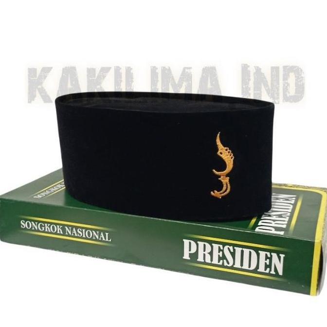 Termurah / Hot Sale Originall Peci Kopiah Songkok Polos Hitam Motif Logo Kujang Gold Emas Tinggi 9 M