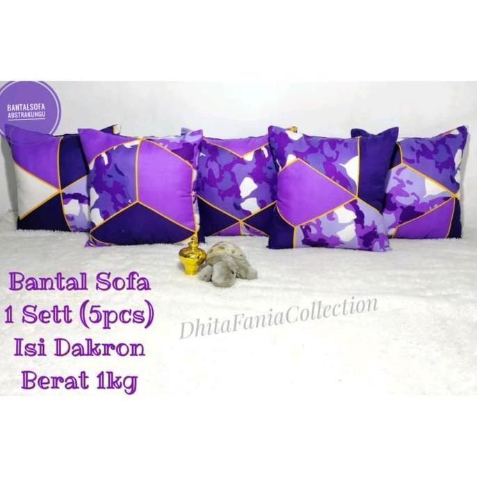 Dimari- Bantal Sofa Isi 5 Motif Abstrak Ungu Kain Bermotif Katun