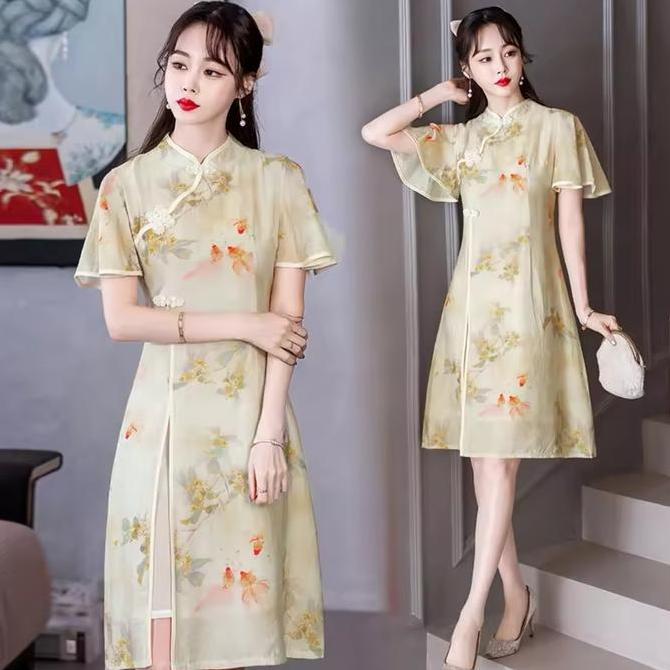 Termurah / Hot Sale Cheongsam Lengan Lebar Cheongsam Wanita Import