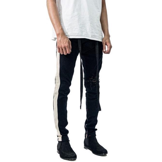 NEW M1 mid distressed - Black dual stripes - Celana Jeans [terbaik][terlaris]