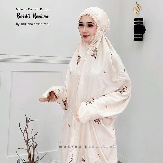 Disiniaja- Mukena Terusan Katun Micro Bordir Tabur Motif Rosiana Katun Cantik Panjang Tebal Muslim D