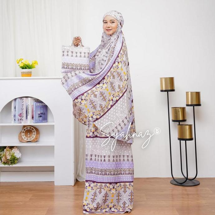 Disiniaja- Mukena Dewasa Traveling Bali Mukenah Syahnaz Panjang Standard Rayon Motif Lembut Nyaman A