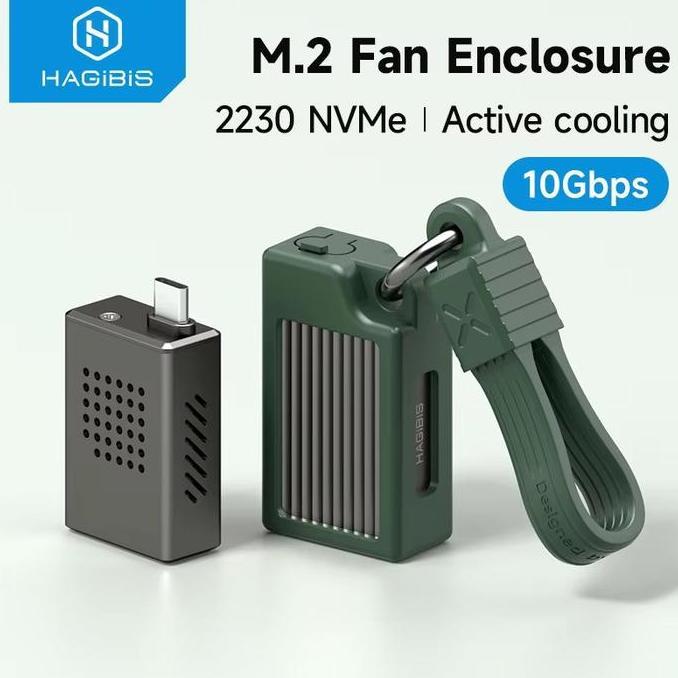 TERBARU - Hagibis 2230 M.2 NVMe SSD Enclosure with Cooling Fan USB 3.2 Gen 2 to NVMe PCI-E M.2 SSD C