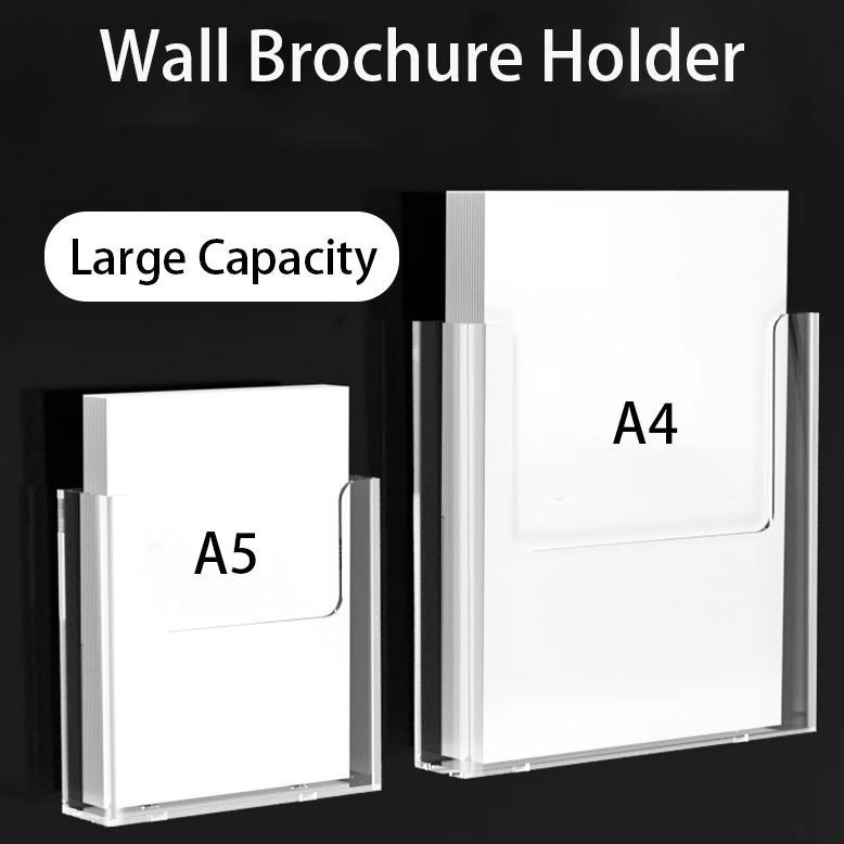 Clear Acrylic Brochure Holder, A4/A5 Brochure Shelf Wall Mount Flyer Holder Clear Literature Holders