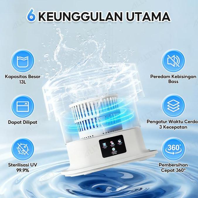 Ubayka_seller - ALLTOU Mesin Cuci Mini Portable 13L Otomatis Mesin Pengering Pakaian Sterilisasi Cah