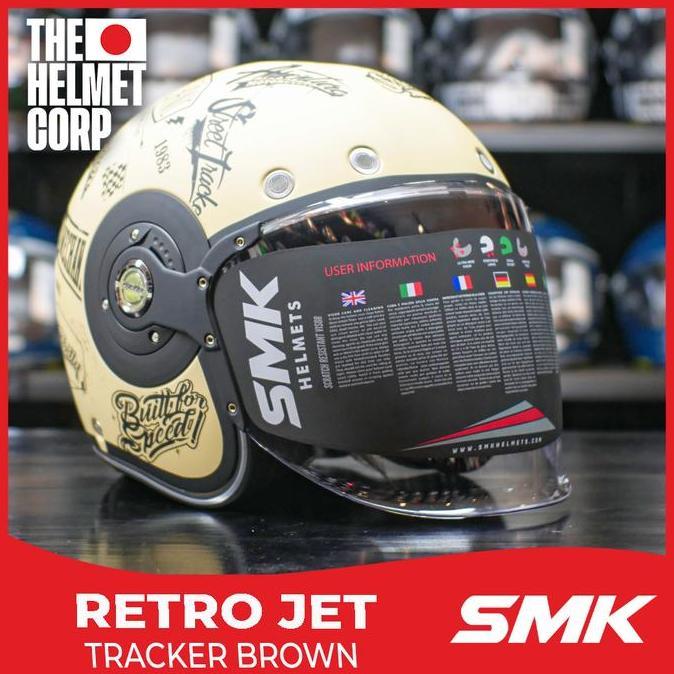HELM SMK RETRO JET TRACKER BROWN HALF FACE RETRO HELMET SMK