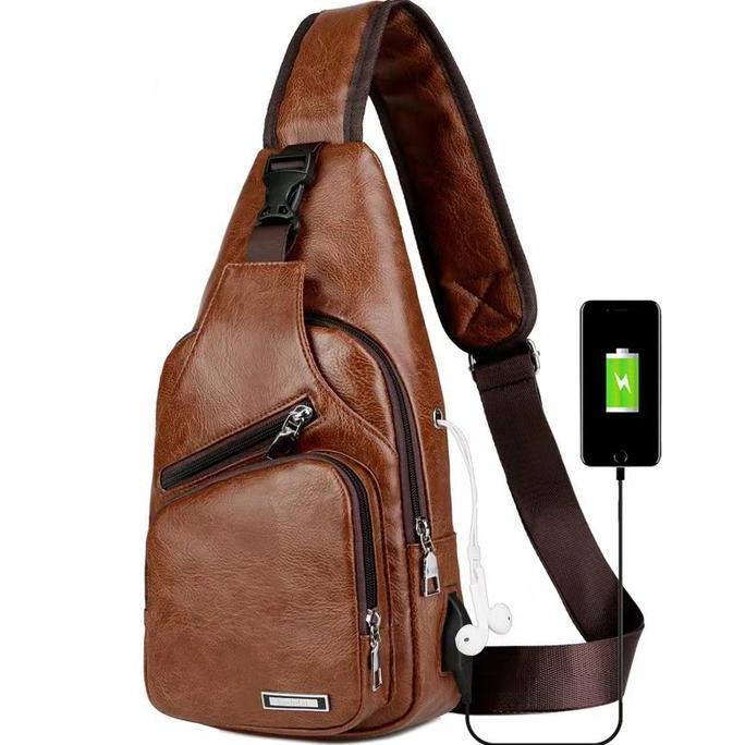 bod.sanah - selempang kulit pria tas hp/tas dada usb/sling bag usb kulit/ tas pinggang waistbag casu