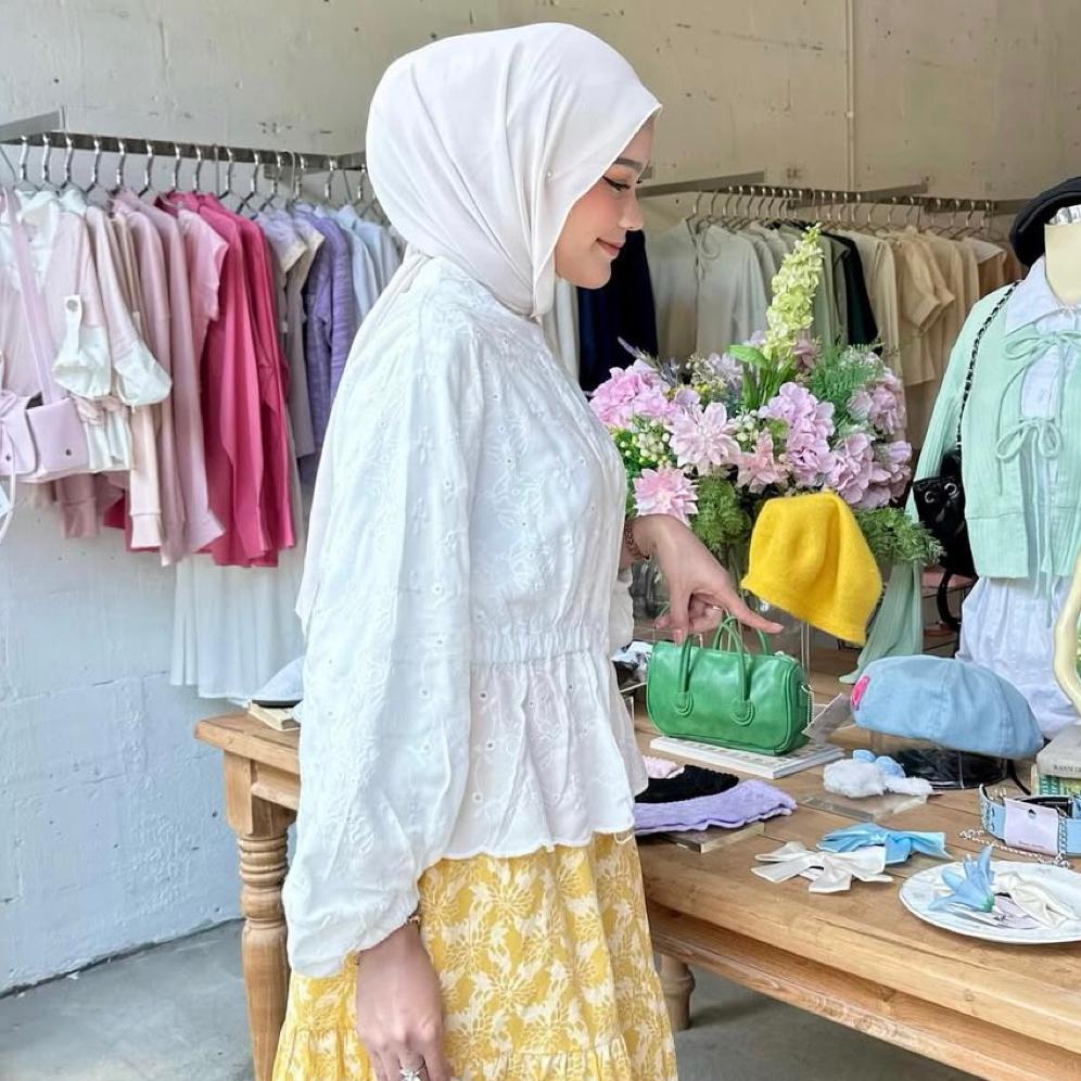 Big Promo Sarea Blouse Korean Style - Blouse Katun Bordir-Blouse Wanita-Katun Bolong-Bordir Bunga-Bl