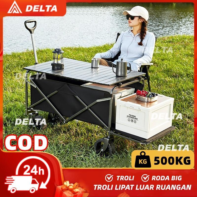 Troli Lipat Portable Gerobak Piknik Roda Besar Gerobak Camping Praktis Dengan Roda Besar Brake Troli
