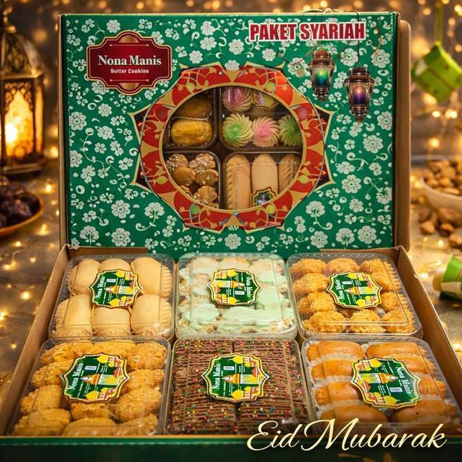 Apazada - Kue Kering Lebaran Nona Manis Syariah Halal / Hampers Kue Lebaran Paket 6 Toples Murah Ena