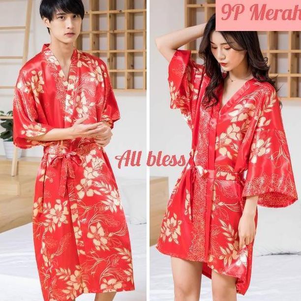 [Astro] Baju Tidur / Kimono Couple Impor Flower Pasangan Jepang Style Kekinian Satin Premium 9O 9P D