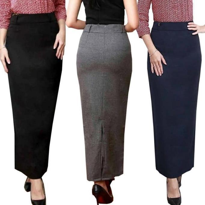 Wmn- Vana'Qi Mode Rok Span Biron Hitam Navy Abu Panjang 95Cm Bahan Premium Gabardin Formal Kantor Si