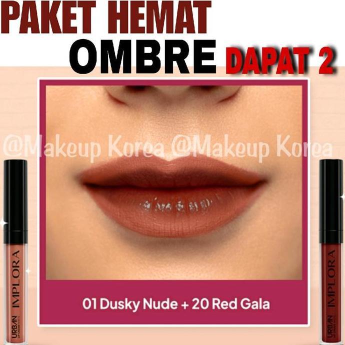 Papupi- Set Ombre Lipstik Paket Ombre Hemat Implora Dusky Nude & Red Gala - Ombrelips Lipcream Lipst