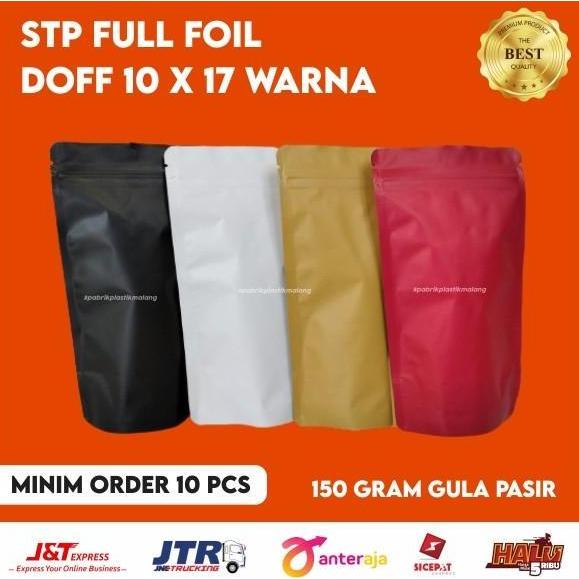 Plastik standing pouch full aluminium foil 10 x 17/10x17 klip berdiri