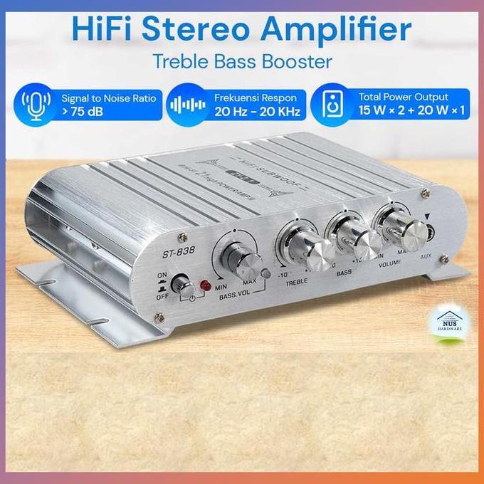 OTOMAX Mini Amplifier CLAITE HiFi Stereo Treble Bass Booster - ST-838