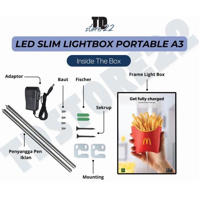 Slim Light Box LED A3 - Lampu Display Frame Poster Neon Box LED untuk Iklan Elegan Lampu Iklan Neon 