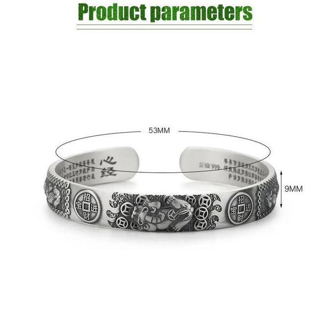 GRASSSTEKNO Gelang Pixiu Keberuntungan Gelang Naga Pria Silver Etnik Feng Shui Wealth Bracelet Bangl