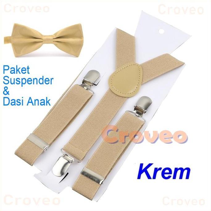 PAKET Suspender Bretel ANAK Dasi Kupu Bowtie Balita Laki Hitam Pesta Bayi Anak2 Wedding Krem Merah C