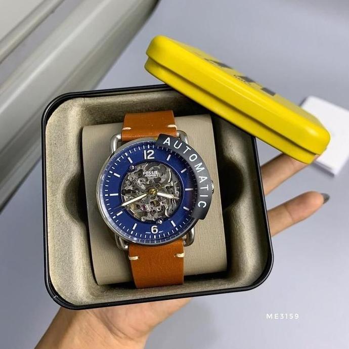 Jam Tangan Pria Original ME3159 ME 3159 Automatic Commuter Brown Leather Original Garansi Resmi