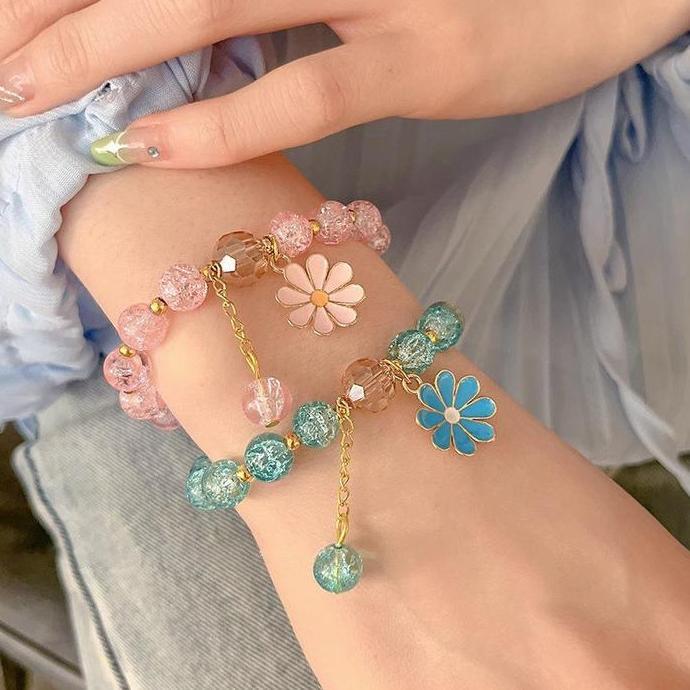 PEACHIE | GL2029 Gelang Aesthetic Daisy Bunga Kristal Manik Rumbai Colourful Karet Wanita Korea