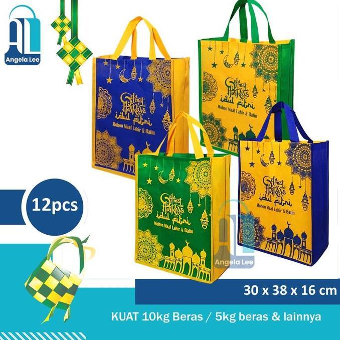 Picx- 12Pcs Tas Kain Spunbond Lebaran Paket Idul Fitri Ramadhan Syukuran Thr Sembako Jumbo