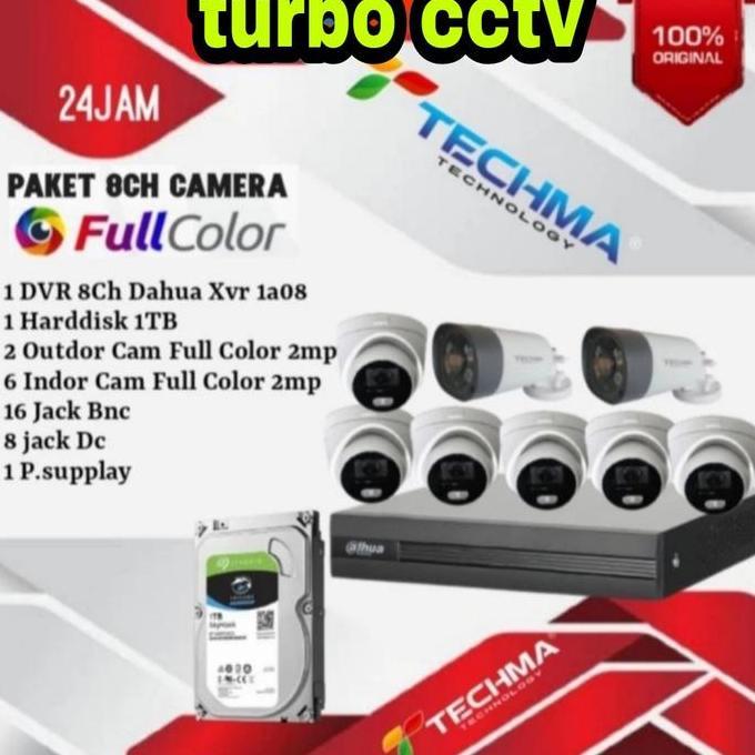 PAKET CCTV 8 CH TECHMA FULLCOLOR 2MP 1080P 8 CAMERA INDOOR OUTDOOR