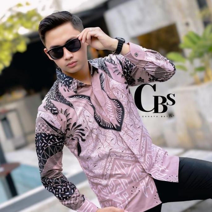 Xxxy- Kemeja Batik Pria Motif Cakrawangsa Soft Pink Lengan Panjang Slimfit Premium Bahan Katun Halus