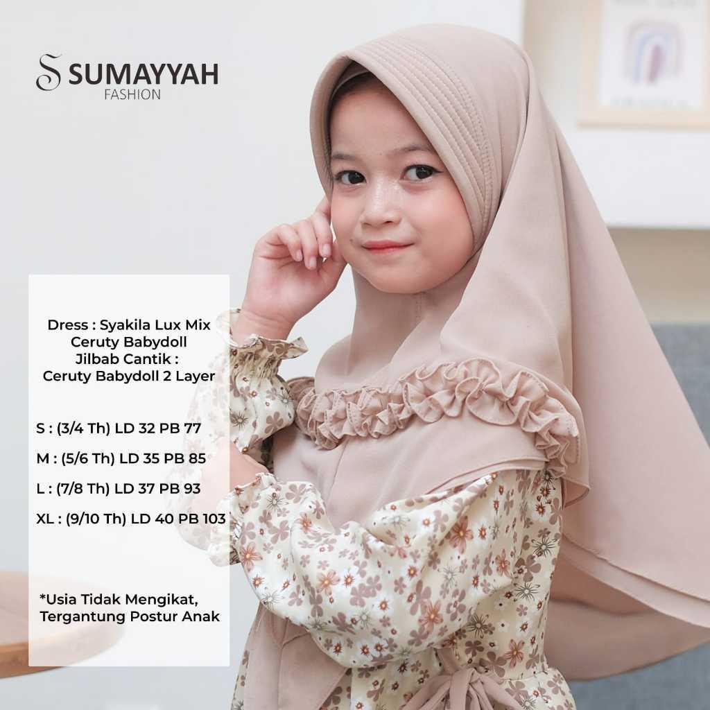 Gamis Dress Muslimah Anak Khumaero Syar'I Bahan Shakila Motif Bunga Set Plus Jilbab Ceruty Babydoll