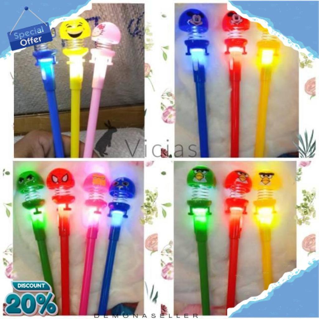 Pen03 - Pulpen Pena Led Lampu Import Unik Karakter Emoji Spring Doll Rs01 Cod