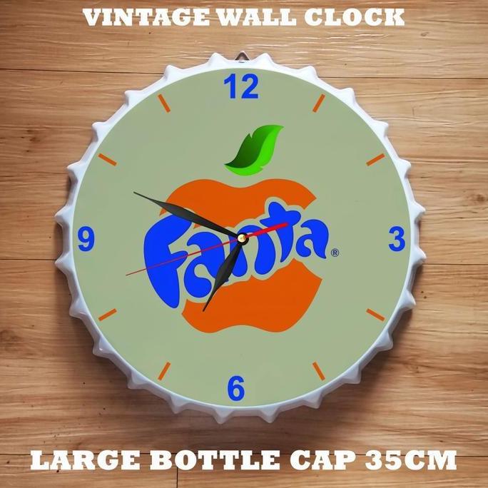 Promo Jam Dinding Enamel Motif Tutup Botol Jumbo Fanta Jam Pajangan Dinding Plat Besi Klasik Vintage