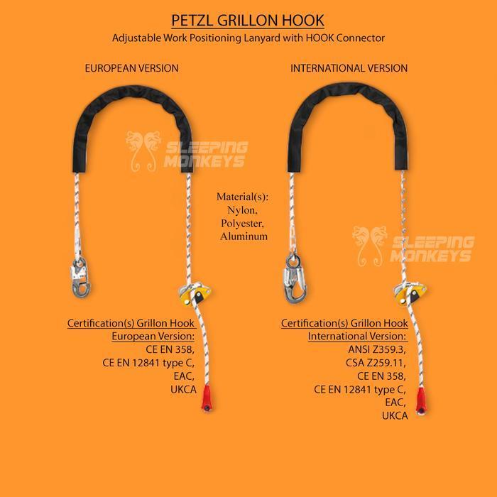 PETZL Grillon Hook - Adjustable lanyard for work positioning with HOOK