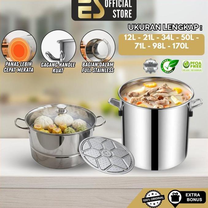 CARDIENAL ES Dandang Bakso Stockpot Langseng Kukus Stainless 304 Tebal Kapasitas Besar Bisa Untuk Me