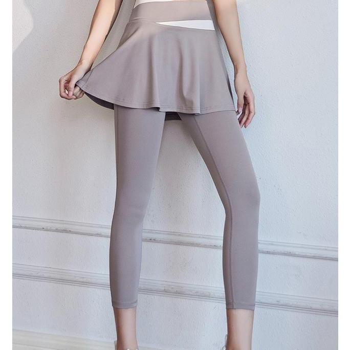 MIOSHINOCHE Celana Rok Wanita 2-in-1 Berkantong upsize Legging hitam olahraga Wanita Rok Panjang uku