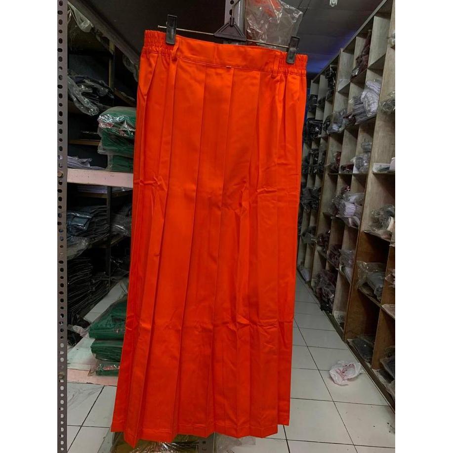 SERAGAM SEKOLAH ORANGE ROK PLISKET REMPEL PANJANG