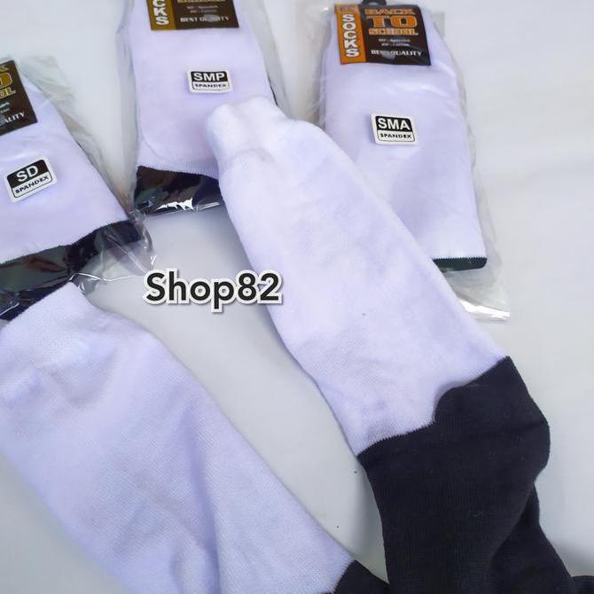 kaos kaki katun SD SMP SMA SMK hitam putih polos anak sekolah cowok cewek unisex pria wanita laki la