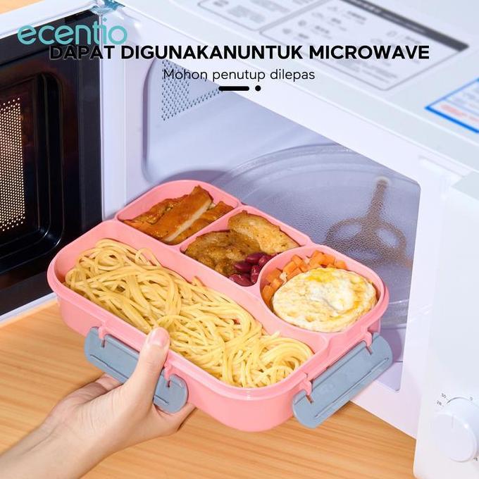 ecentio 4grid Kotak makan siang dengan botol air Lunch Box set 1100ml Terlaris