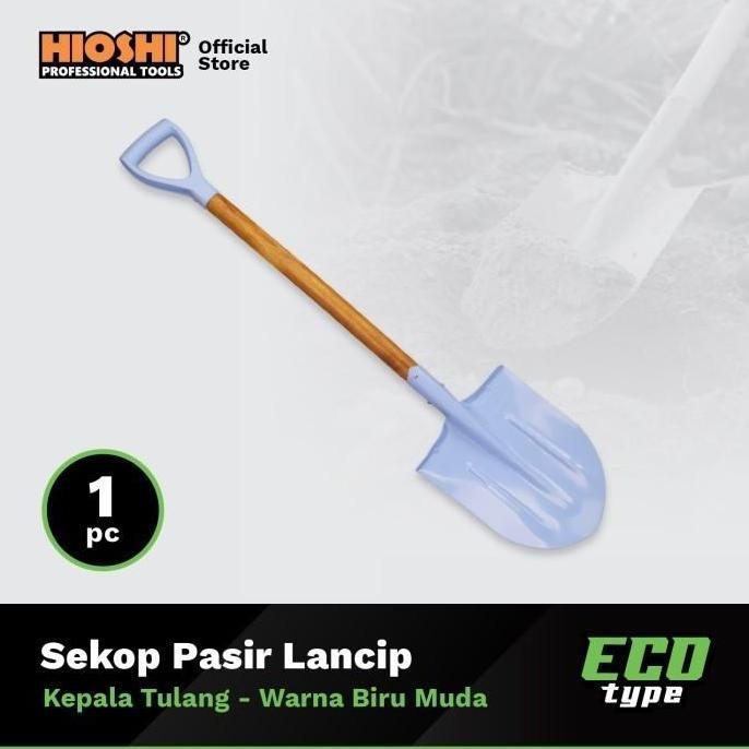 HIOSHI /HST002A/Sekop/LANCIP/Pasir/Tanah/Baja/Gagang Kayu/Biru Muda - Eco