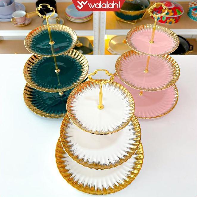 Cake Tray 3 Tingkat Fleur Cake Tray Piring Kue 3 Tingkat Estetik Piring Untuk Kue Dengan 3 Tingkat L