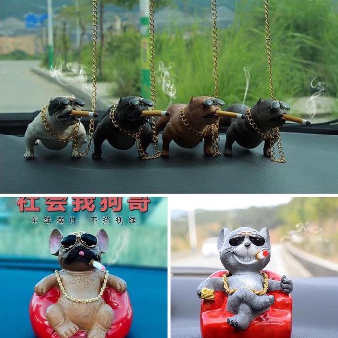 Miniatur Pitbull Pajangan Dashboard Mobil Doggy Smoking Pitbull Pajangan Pitbull Pajangan Anjing Pit