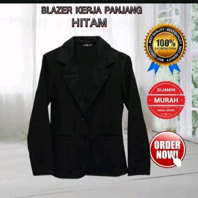blezer hitam wanita baju jas blezer wanita kantor hitam Kancing 2 Formal HM