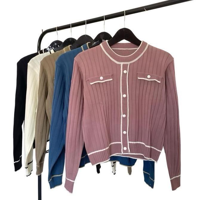 Momi- Himawari Knitwear Cardigan Rajut Wanita Kancing Depan Variasi Baju Rajut Wanita Korea Atasan S