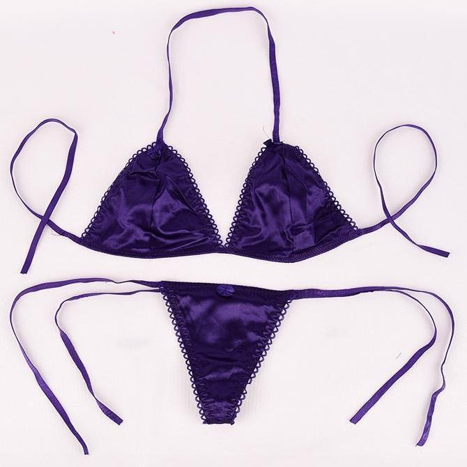 Wokpu- Set Lingerie Wanita Babydoll Leher V Lingerie Dan G String Bikini Bra B051